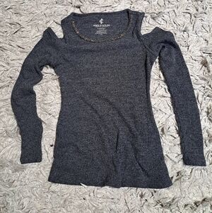 Juicy Couture Charcoal Cold-Shoulder Sweater with Embellished Neckline!